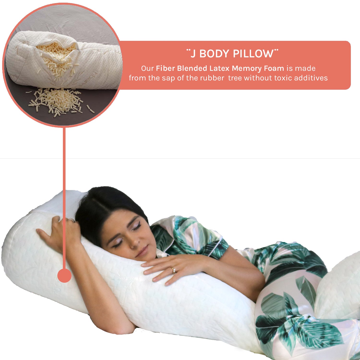 Almohada corporal en forma de J de látex orgánico